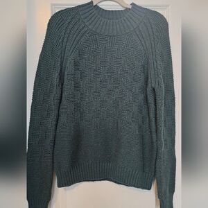 prAna Textured Knit Sweater Women's Medium Green Basket Weave Crewneck